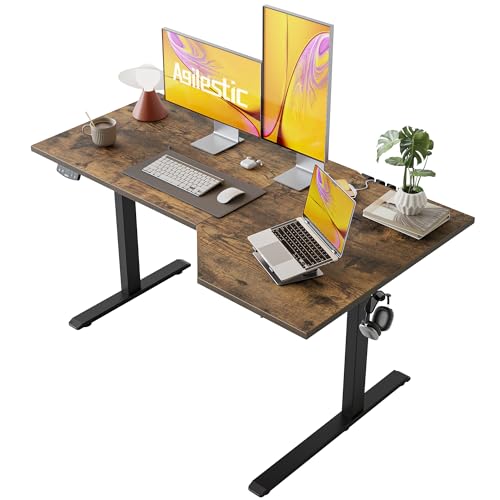 Agilestic 55 x 32 inch rustic brown corner L-shaped electric standing desk