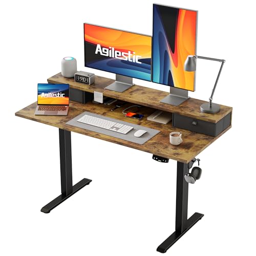 Agilestic 48 x 24 inch rustic brown electric standing desk with two storage drawers